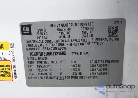 2016 GMC Acadia Sle-1 from USA, damaged, VIN 1GKKRNED5GJ131585